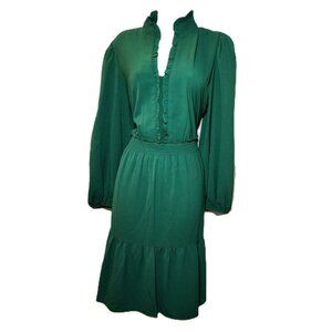 NWT London Times Green Ruffle Shirt Dress Size 12 | Long Sleeve Elastic Waist